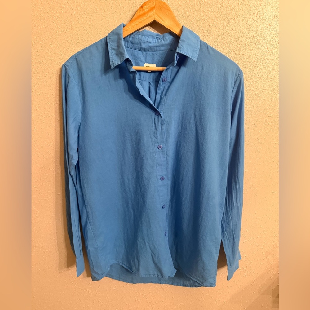 Kule Cotton Button Down Blouse Small Blue - Picture 3 of 7